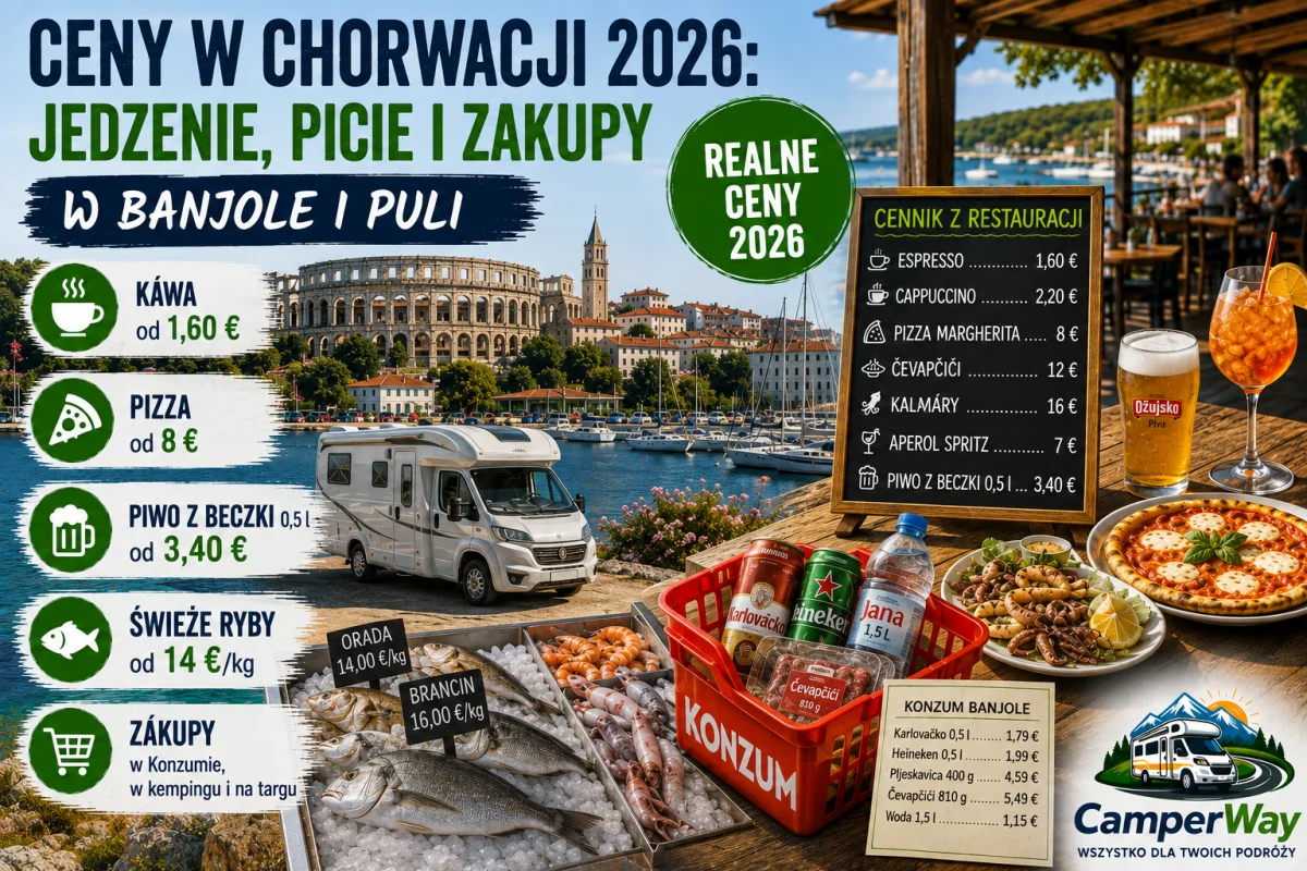 Ceny w Chorwacji 2026: jedzenie, picie i zakupy w Banjole i Puli